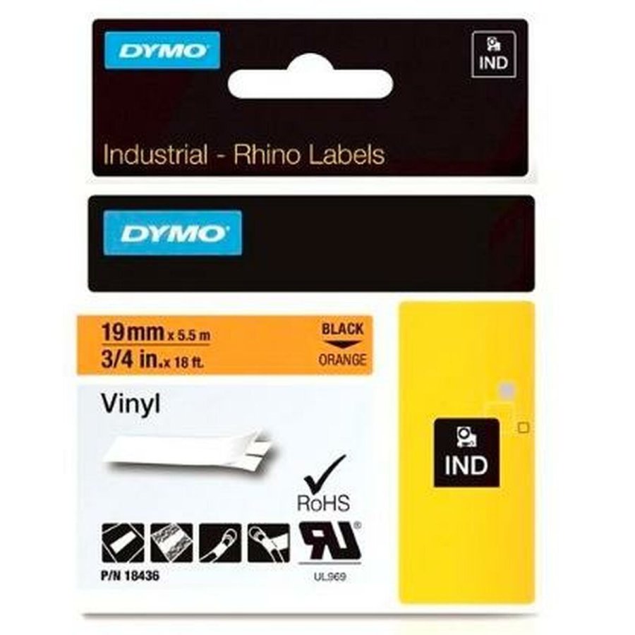 Lamineret tape til mrkningsmaskiner Rhino Dymo ID1-19 Sort Orange 19 x 5,5 mm Auto bindemidler Lim (5 enheder) #2