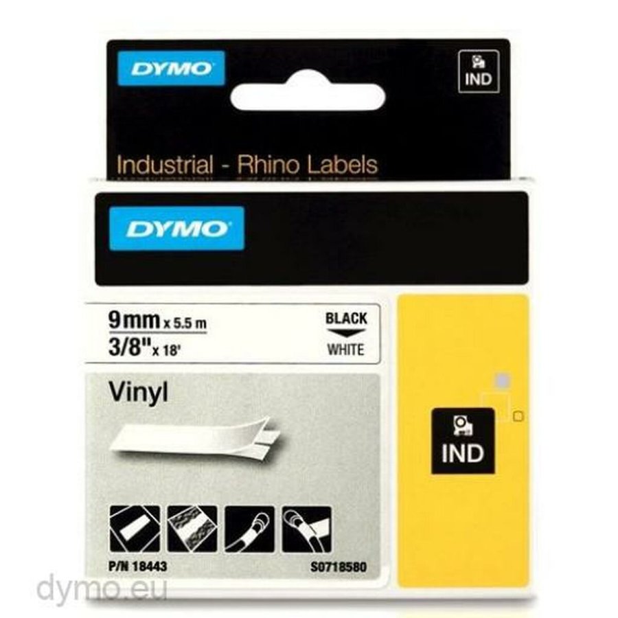 Lamineret tape til mrkningsmaskiner Rhino Dymo ID1-9 Hvid Sort 9 x 5,5 mm Lim (5 enheder) #2