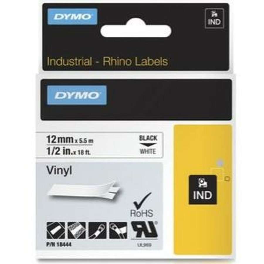 Lamineret tape til mrkningsmaskiner Rhino Dymo ID1-12 12 x 5,5 mm Sort Hvid Lim Auto bindemidler (5 enheder) #2