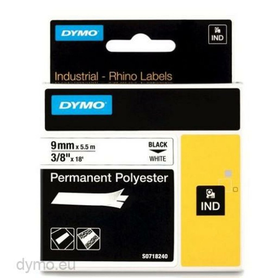 Lamineret tape til mrkningsmaskiner Rhino Dymo ID1-9 9 x 5,5 mm Sort Polyester Hvid (5 enheder) #2