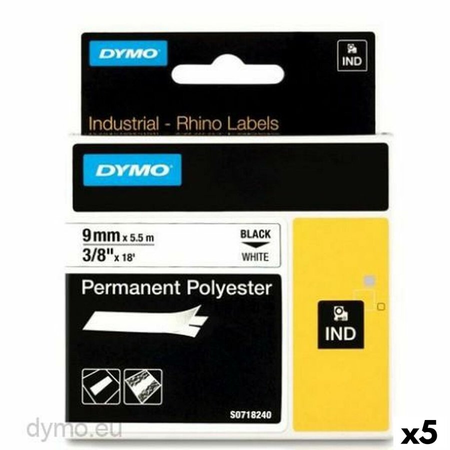 Lamineret tape til mrkningsmaskiner Rhino Dymo ID1-9 9 x 5,5 mm Sort Polyester Hvid (5 enheder) #1