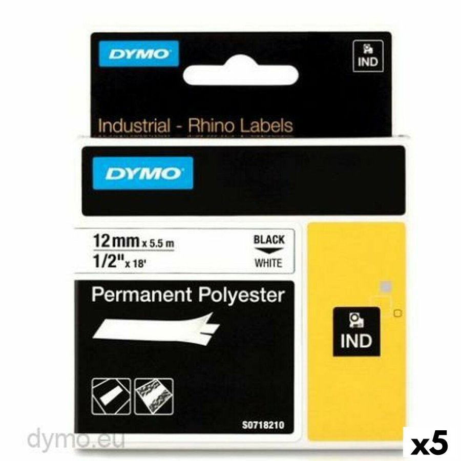 Lamineret tape til mrkningsmaskiner Rhino Dymo ID1-12 12 x 5,5 mm Sort Hvid Auto bindemidler (5 enheder) #1