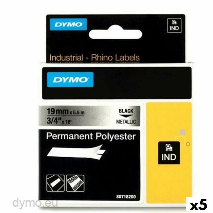 Lamineret tape til mrkningsmaskiner Rhino Dymo ID1-19 19 x 5,5 mm Sort Gr Auto bindemidler (5 enheder) #1