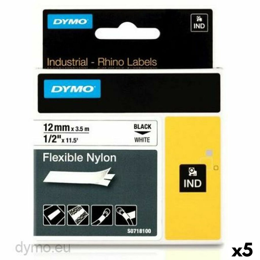 Lamineret tape til mrkningsmaskiner Rhino Dymo ID1-12 12 x 3,5 mm Sort Hvid Auto bindemidler (5 enheder) #1