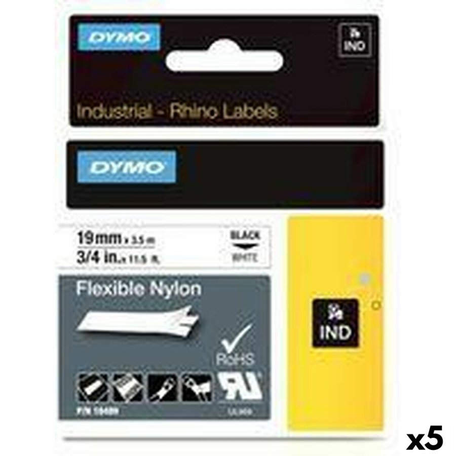 Lamineret tape til mrkningsmaskiner Rhino Dymo ID1-19 19 x 3,5 mm Sort Hvid Auto bindemidler (5 enheder) #1