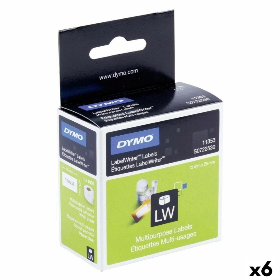 Printer labels Dymo Hvid Sort 1000 Dele 13 x 25 mm (6 enheder) #1