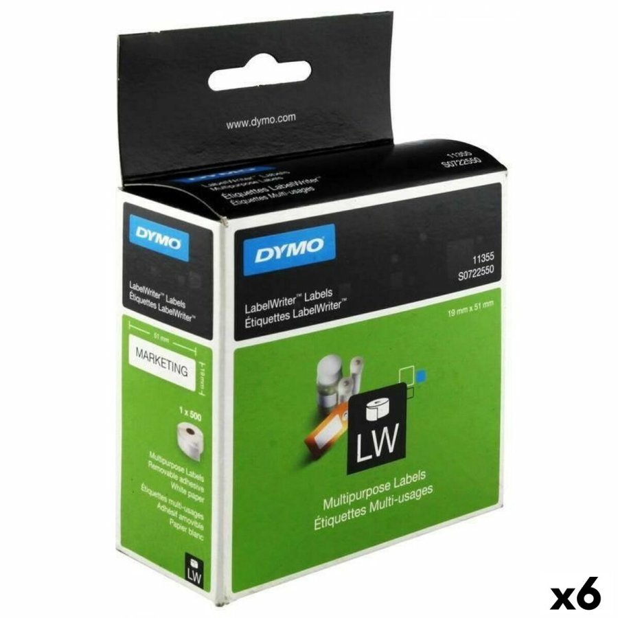 Ruller med etiketter Dymo LW11355 19 x 51 mm Hvid Sort (6 enheder) #1