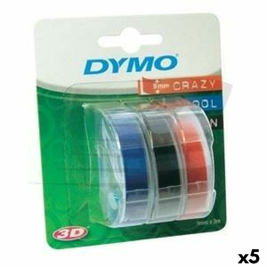 Lamineret tape til mrkningsmaskiner Dymo 9 mm x 3 m Rd Sort Bl (5 enheder) #1