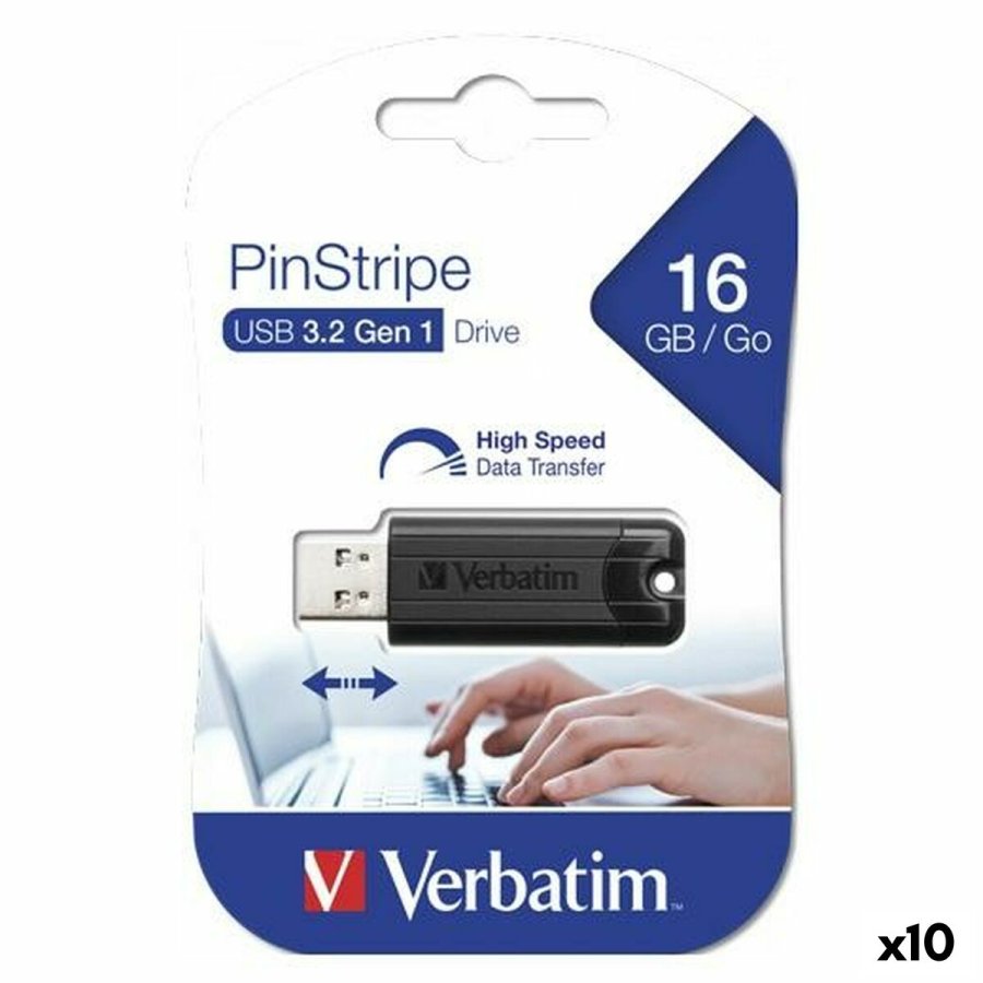 USB stick Verbatim Pinstripe Sort 16 GB (10 enheder) #1