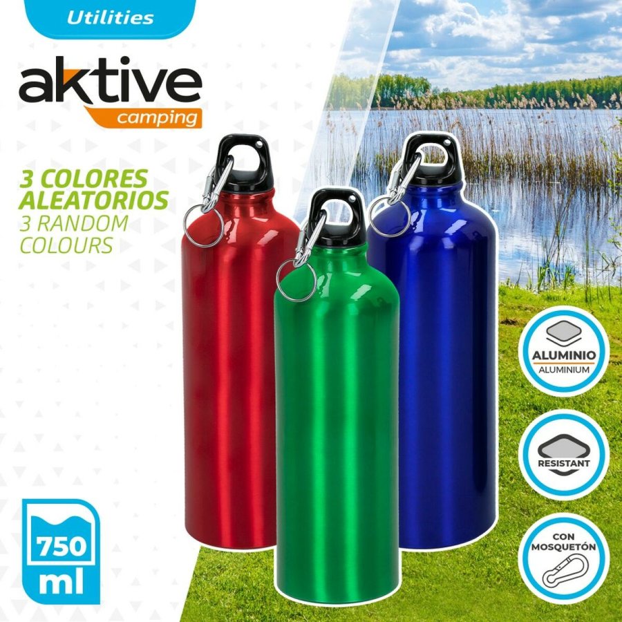 Vandflaske Aktive 750 ml Snap-krog Aluminium 7 x 25 x 7 cm (24 enheder) #5