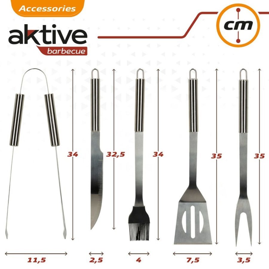 Grillredskaber Aktive Silikone Rustfrit stl 12 enheder 7,5 x 35 x 1,9 cm (5 Dele) #25