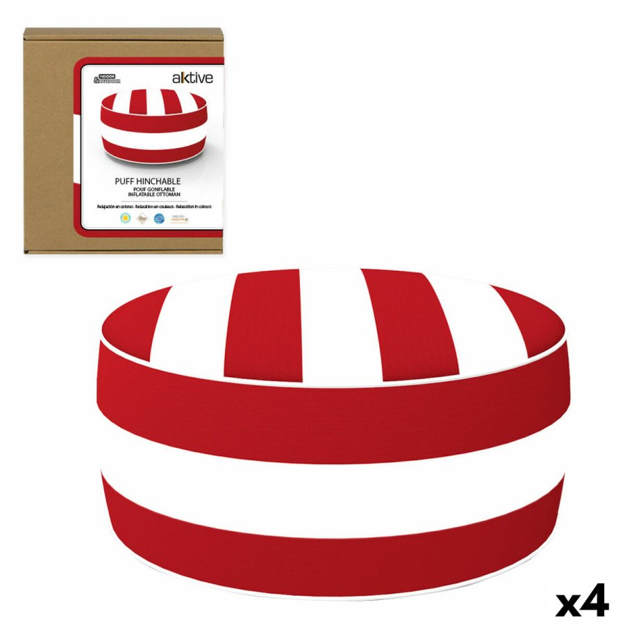 Oppustelig puf Aktive Stribet Kolonistil 53 x 23 x 53 cm (4 enheder) #1