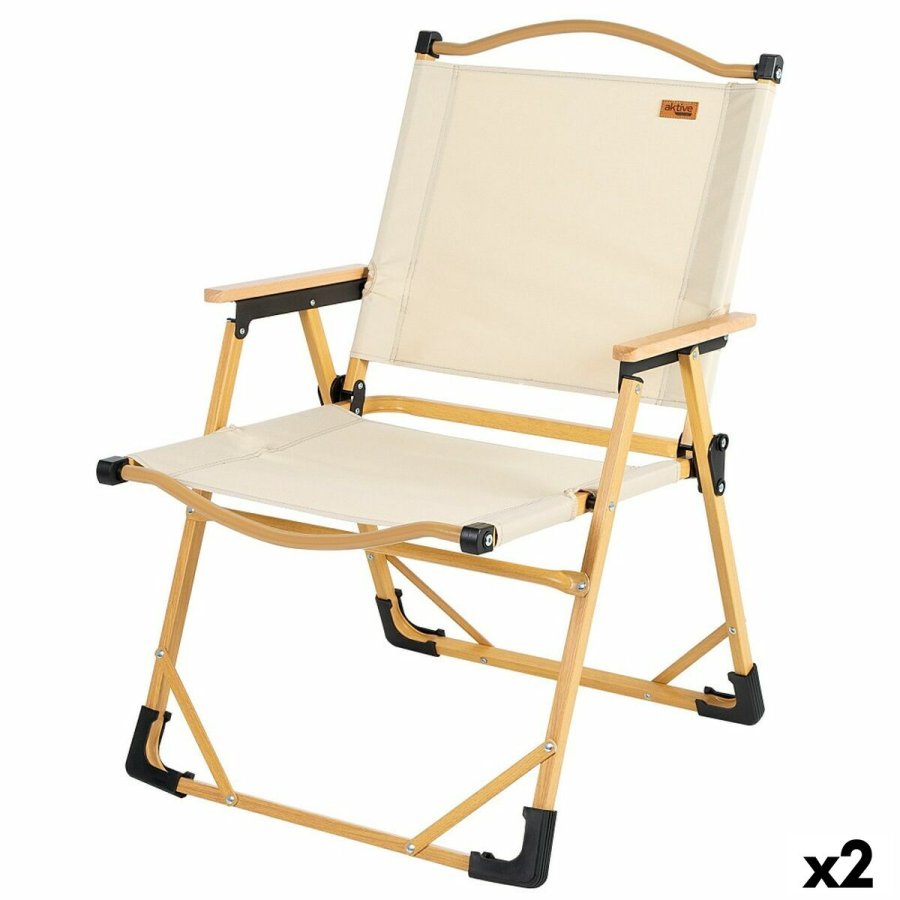 Sammenklappelig campingstol Aktive Sabana Jord 47 x 77 x 51 cm (2 enheder) #1