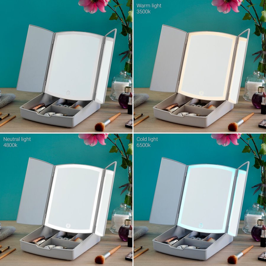 3-i-1 sammenklappeligt LED-spejl med makeup-organiser Panomir InnovaGoods #7
