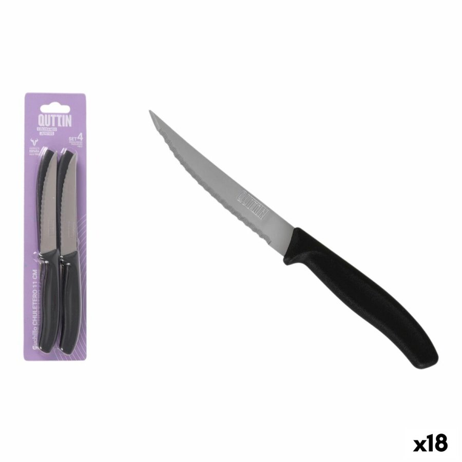 Kdkniv St Quttin Sort Slvfarvet Rustfrit stl 11 cm 4 Dele (18 enheder) #1
