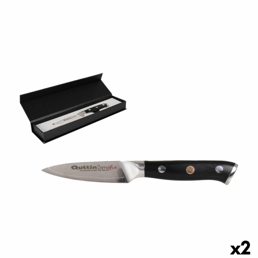 Skrllekniv Quttin Damaskus Sort Slvfarvet Rustfrit stl 9 cm (2 enheder) #1