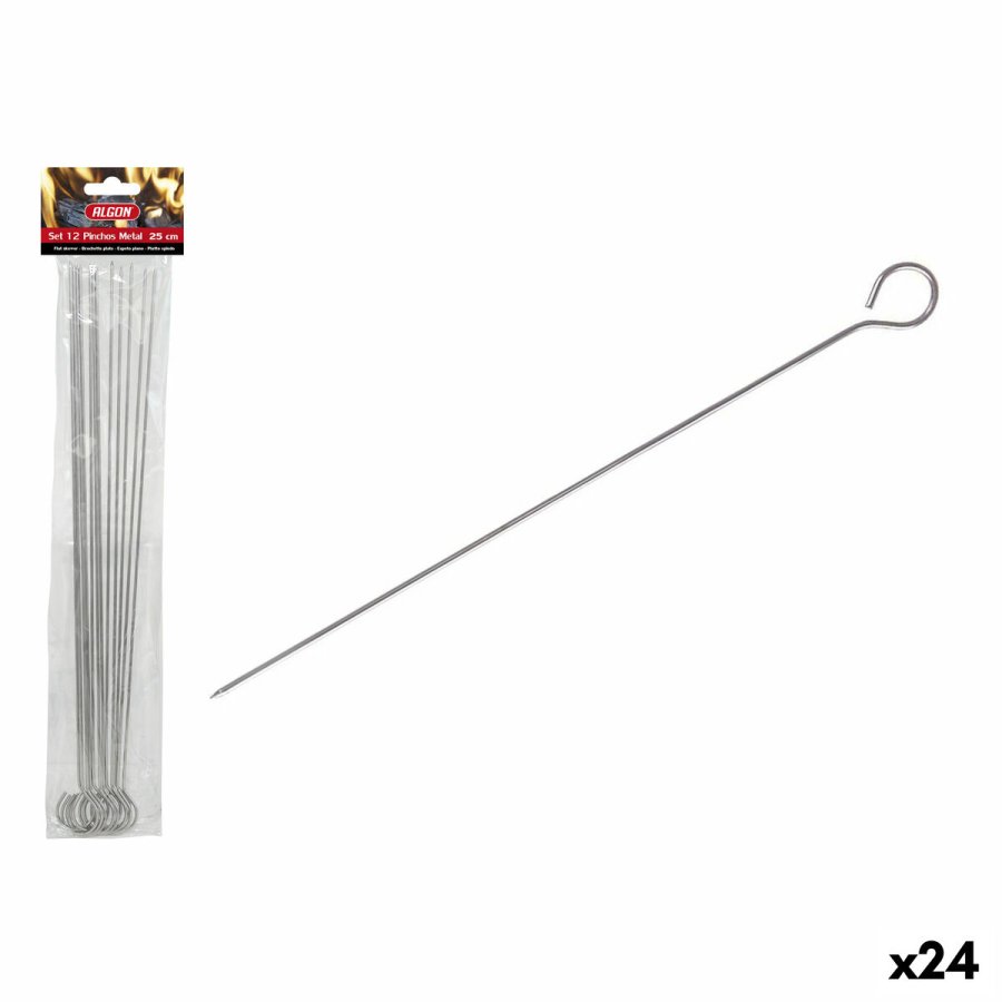St med grillspyd Algon Metal 25 cm 12 Dele (24 enheder) #1