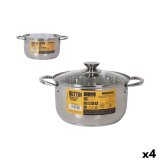 Gryde Med L�g Quttin New neron S�lvfarvet � 24 cm 6 L Rustfrit st�l (4 enheder) #1