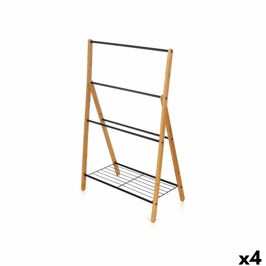 Fritstende hndkldestativ Kipit B7816 Sort Metal Bambus 60 x 90 x 37 cm 4 enheder #1