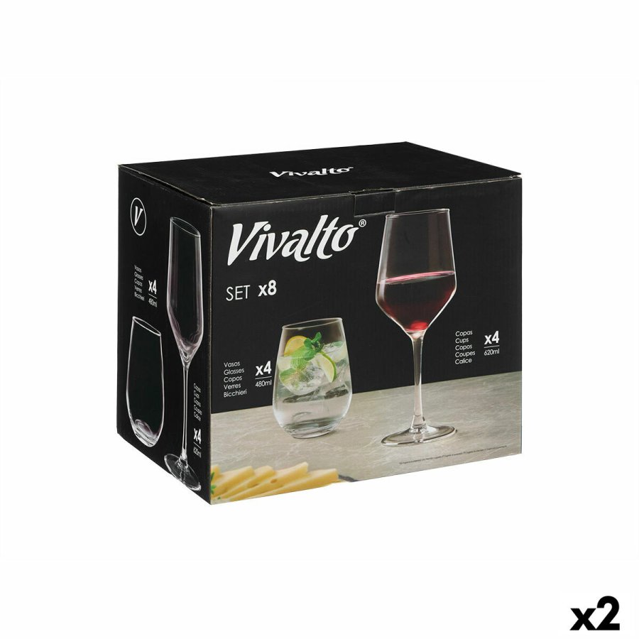 S�t med glas og b�ger Vivalto Gennemsigtig Glas 8 Dele (2 enheder) #1