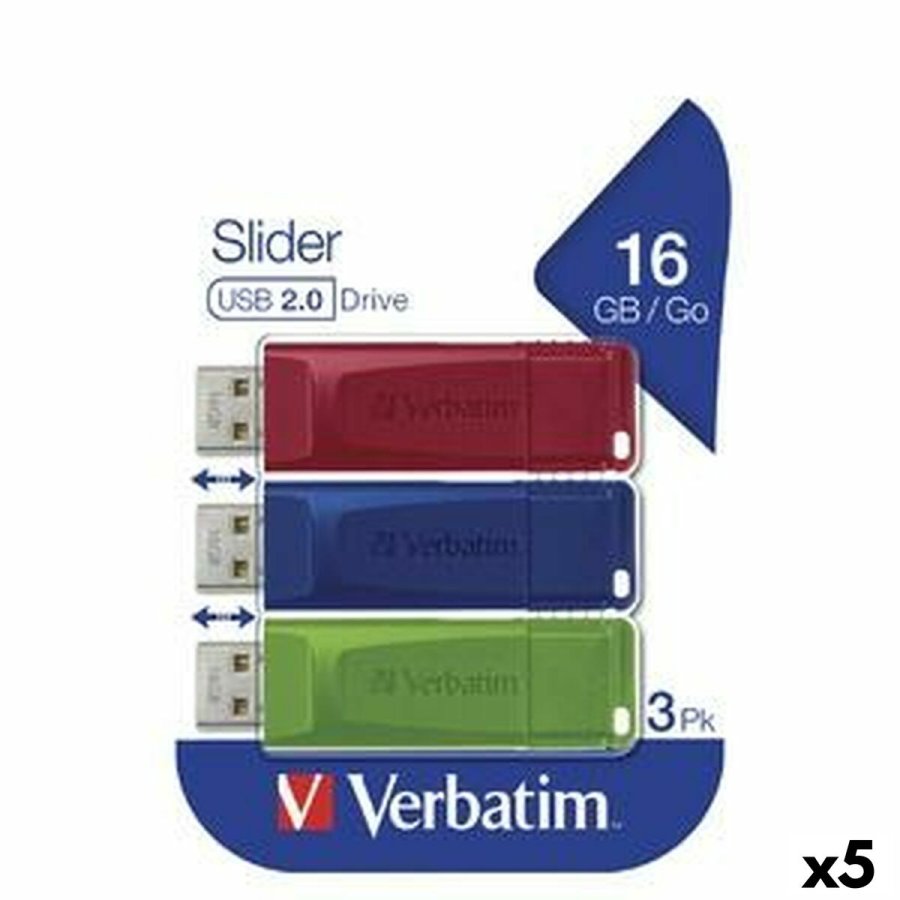 USB-stik Verbatim SLIDER Multifarvet 16 GB 3 Dele (5 enheder) #1