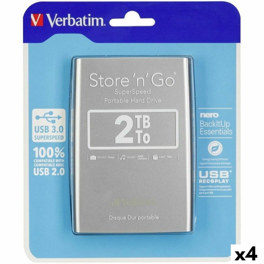 Ekstern harddisk Verbatim STORE 'N' GO Sort Slvfarvet HDD 2 TB (4 enheder) #1