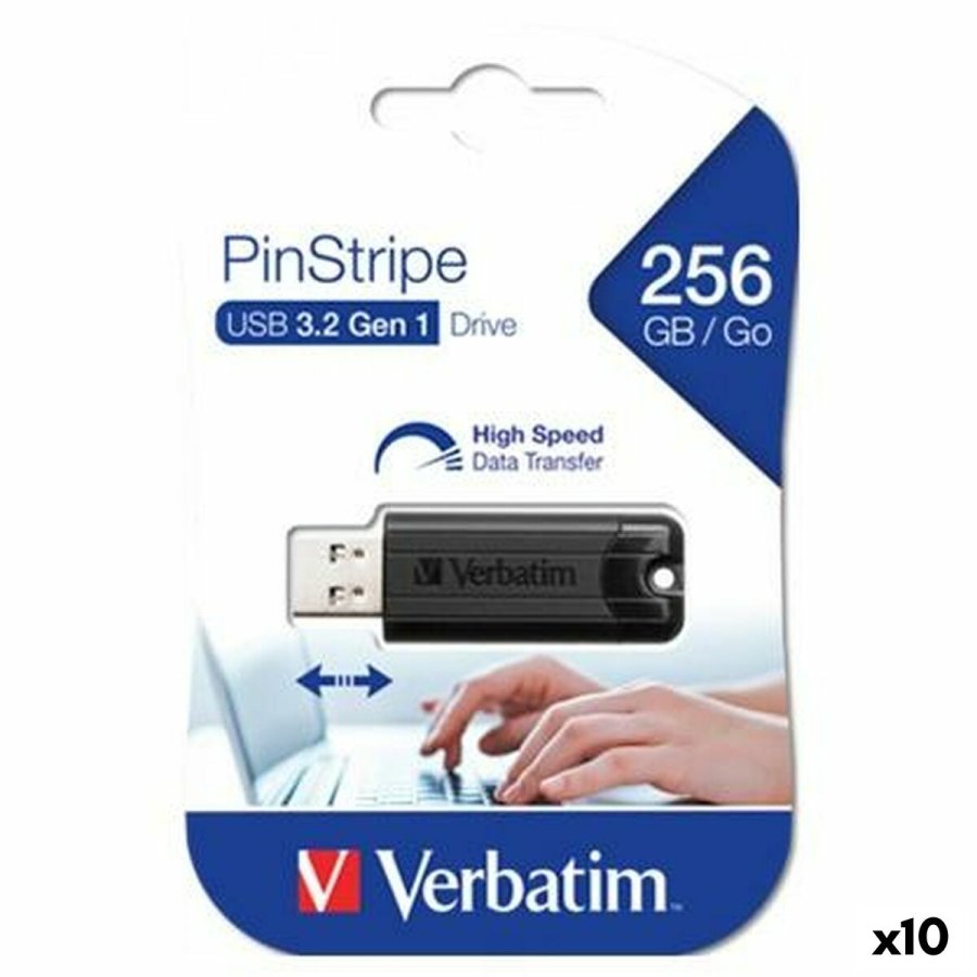 USB-stik Verbatim PINSTRIPE Sort 256 GB (10 enheder) #1