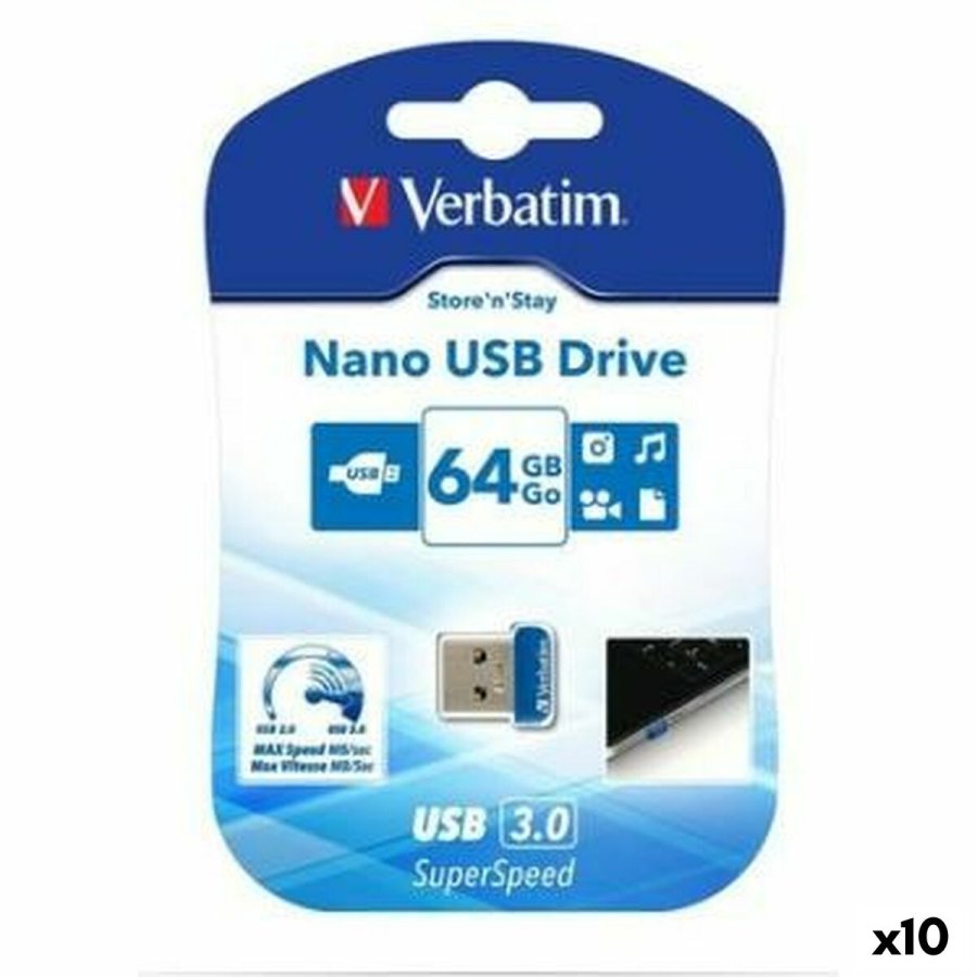 USB-stik Verbatim NANO STORE'N'STAY Bl Sort 64 GB (10 enheder) #1