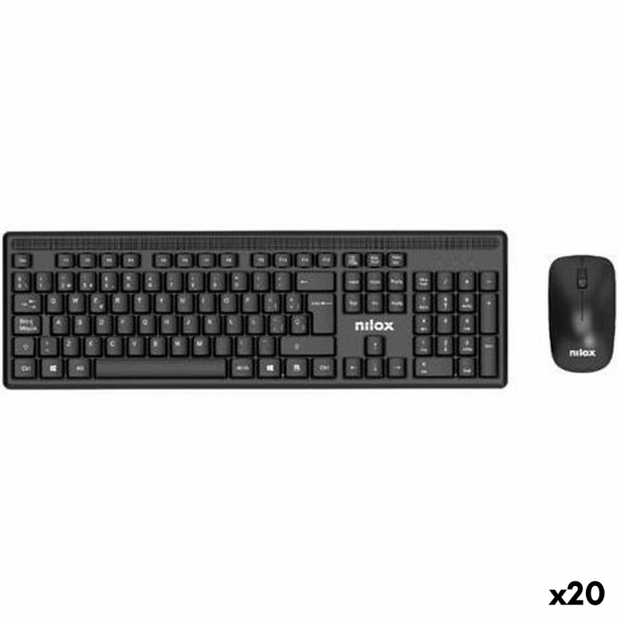 Tastatur og mus Nilox Sort Spansk qwerty (20 enheder) #1