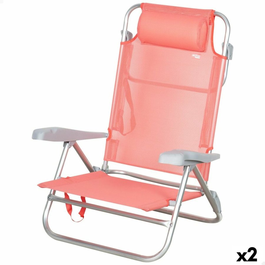 Polstrede Campingstol Aktive 47 x 82 x 49 cm Flamingo (2 enheder) #1