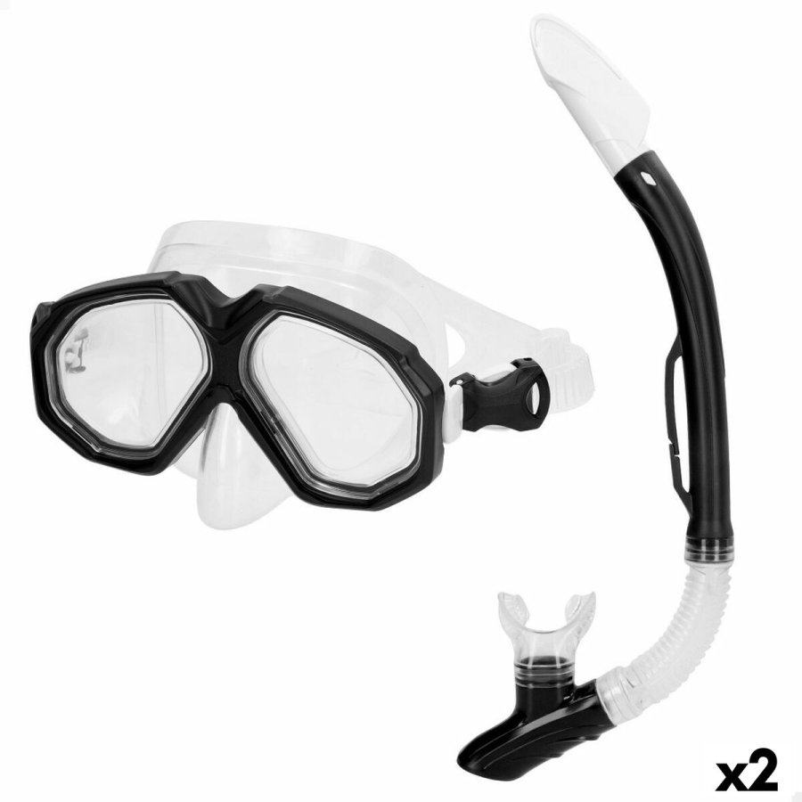 Snorkel beskyttelsesbriller og rr AquaSport Sort Voksne (2 enheder) #1