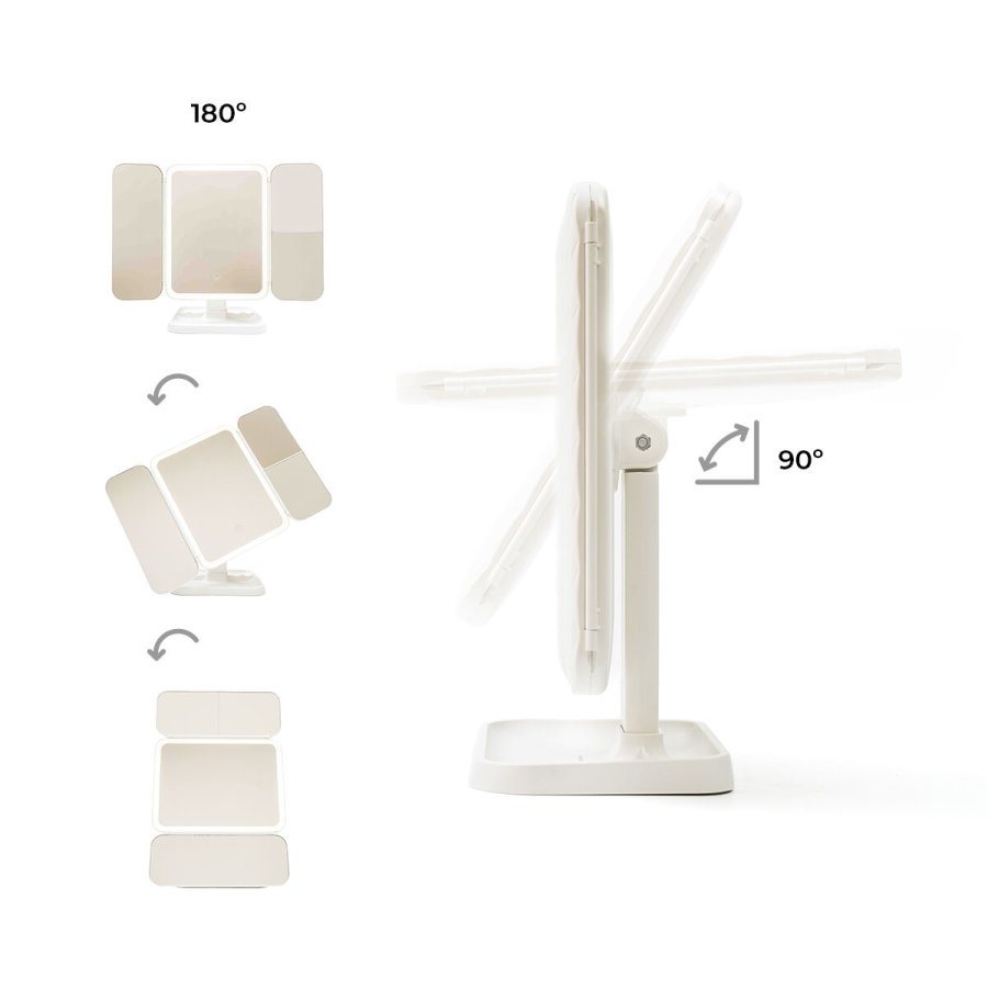 Genopladeligt Triptykon Makeup-spejl med Forst�rrelse og LED-lys Miled InnovaGoods #6