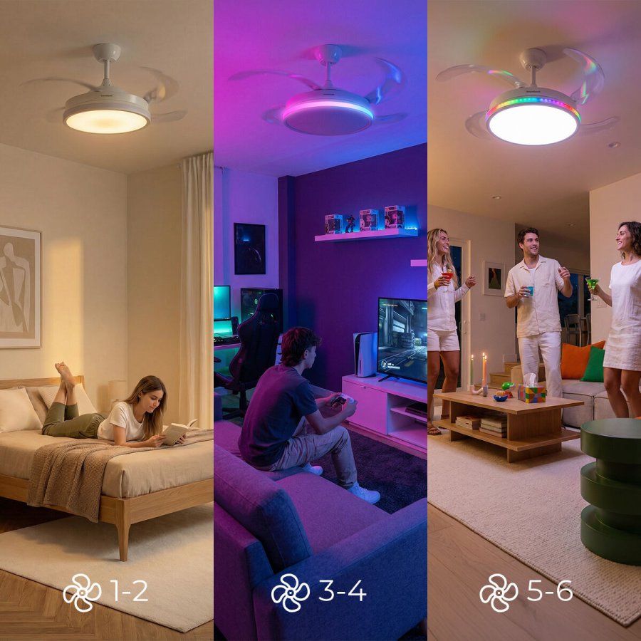 Loftventilator med RGB LED-lys, 4 sammenklappelige vinger og fjernbetjening InnovaGoods #5