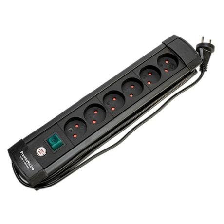Premium-Line 6-stikdse m/jord m/3m ledning sort #1