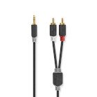 Stereo Audio kabel | 3.5 mm Hanstik | 2x RCA Hanstik | Guldplateret | 1.00 m | Runde | Antracit | Box #1