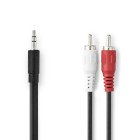 Stereo Audio kabel | 3.5 mm Hanstik | 2x RCA Hanstik | Nikkelplateret | 3.00 m | Runde | Sort | Box #1