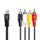 DIN Audio kabel | DIN 5-Pin Han | 4x RCA Hanstik | Nikkelplateret | 1.00 m | Runde | PVC | Sort | Label #1