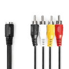 DIN Audio kabel | DIN 5-Pin Hunstik | 4x RCA Hanstik | Nikkelplateret | 0.20 m | Runde | PVC | Sort | Label #1