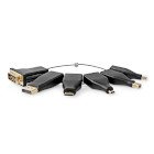 HDMI Adapter | DisplayPort Han / DVI-D 24 + 1-pin han / HDMI Micro-stik / HDMI Mini-stik / Mini DisplayPort han / USB-C Han | HDMI  -udgang | Guldplateret | Lige | PVC | Sort | 1 stk. | Box #1