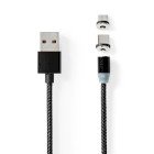 USB-kabel | USB 2.0 | USB-A Han | USB Micro-B han / USB-C Han | 10 W | No Data Transfer | Nikkelplateret | 2.00 m | Runde | Nylon | Sort | Box #1
