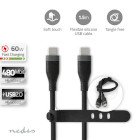USB-kabel | USB 2.0 | USB-C Han | USB-C Han | 60 W | 480 Mbps | Nikkelplateret | 1.50 m | Runde | Silikone | Sort | Box #1