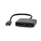 USB-C Adapter | USB 3.2 Gen 1 | USB-C Han | DisplayPort Hun / HDMI  -udgang | 8K@30Hz | 0.20 m | Runde | Nikkelplateret | Sort | Box #1