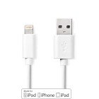 Lightning Kabel | USB 2.0 | Apple Lightning 8-pin | USB-A Han | 480 Mbps | Nikkelplateret | 3.00 m | Runde | PVC | Hvid | Label #1