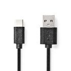USB-kabel | USB 2.0 | USB-A Han | USB-C Han | 15 W | 480 Mbps | Nikkelplateret | 1.00 m | Runde | PVC | Sort | Label #1