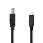 USB-kabel | USB 2.0 | USB-C Han | USB-B han | 480 Mbps | Nikkelplateret | 1.00 m | Runde | PVC | Sort | Label #1