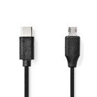 USB-kabel | USB 2.0 | USB-C Han | USB Micro-B han | 60 W | 480 Mbps | Nikkelplateret | 1.00 m | Runde | PVC | Sort | Label #1