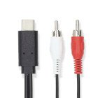 USB-C Adapter | USB 3.2 Gen 1 | USB-C Han | 2x RCA Hanstik | 1.00 m | Runde | Nikkelplateret | PVC | Sort | Label #1