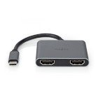 USB Multi-Port Adapter | 2-i-1 | USB 3.2 Gen 1 | USB-C Han | 2x HDMI | 0.10 m | Runde | Nikkelplateret | PVC | Sort | Konvolut #1