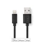 Lightning Kabel | USB 2.0 | Apple Lightning 8-pin | USB-A Han | 480 Mbps | Nikkelplateret | 1.00 m | Runde | PVC | Sort | Box #1