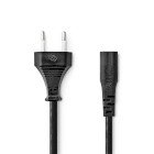 Str�mkabel | Euro Mand | IEC-320-C1 | Lige | Lige | Nikkelplateret | 2.00 m | Fladt | PVC | Sort | Box #1